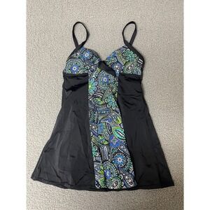 A SHORE FIT BOUQUET womens 8 one piece swimsuit slimming skirted dress modest‎